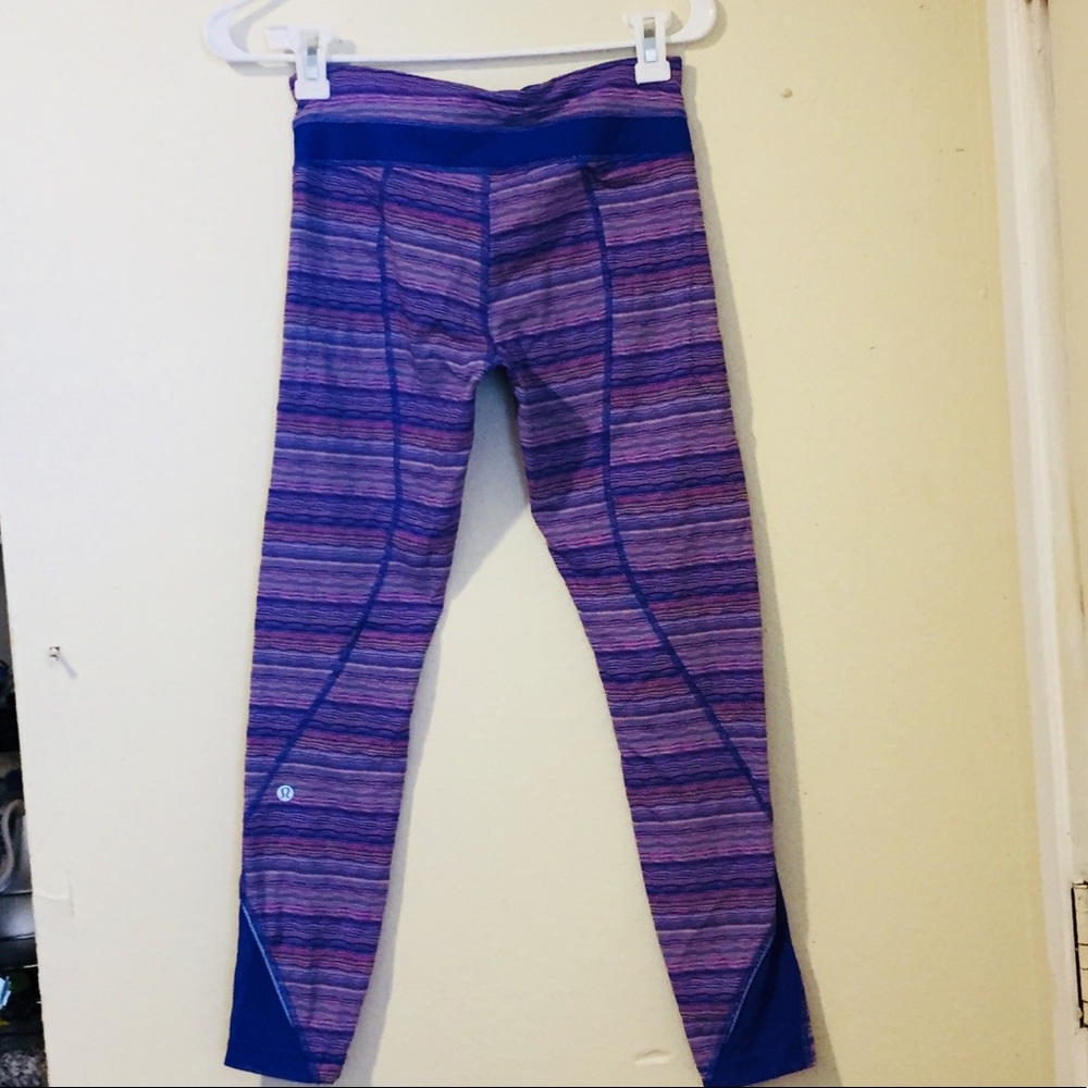 LULULEMON ,Purple stripes leggings (6)w/mesh - Picture 2 of 16
